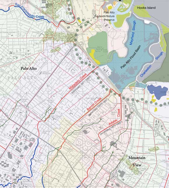 Adobe and Mataderos Creeks Baylands Map