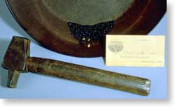 Gold Pan, James Marshall's Hammer and Autograph c. 1848